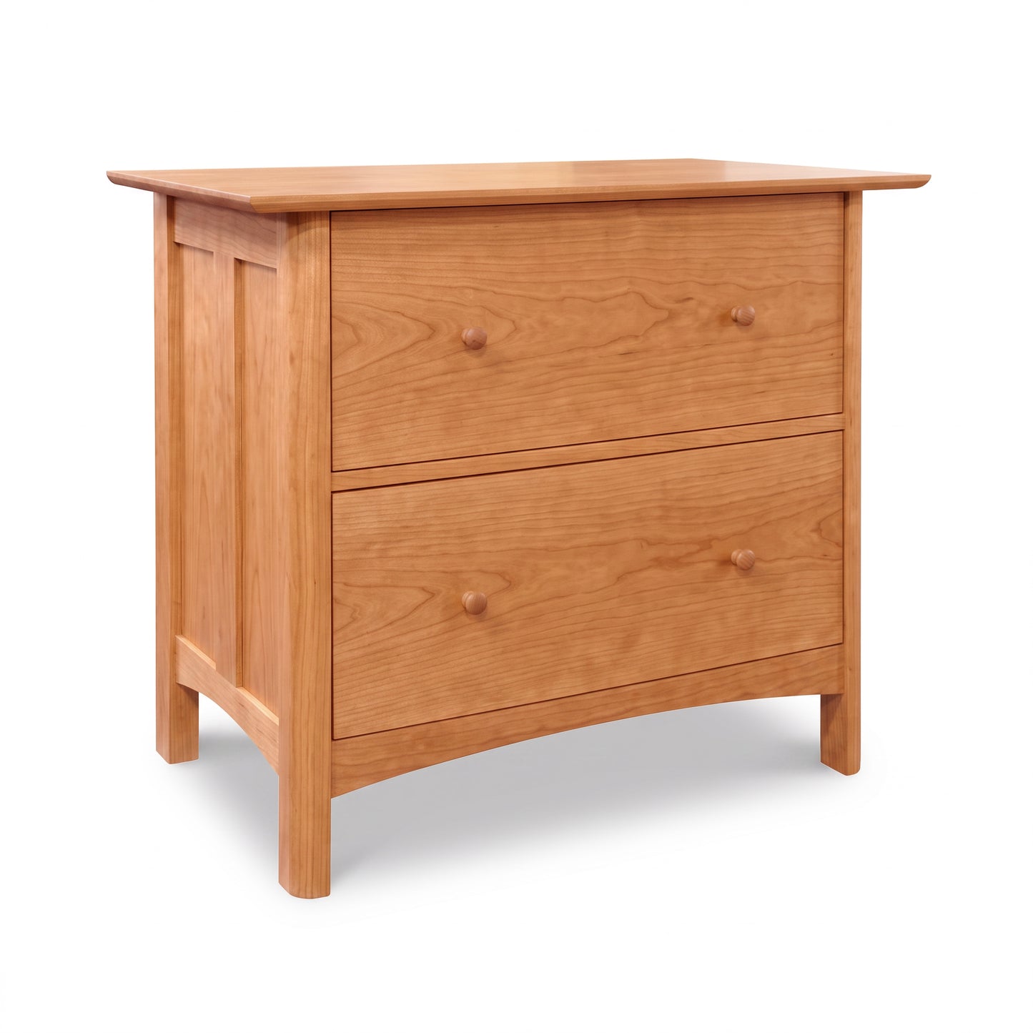 Heartwood Shaker 2-Drawer Lateral File Cabinet in solid wood with a light natural finish, crafted by Vermont Furniture Designs.