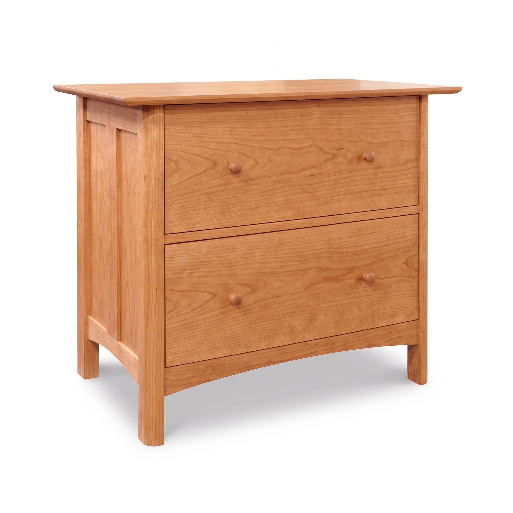 Heartwood Shaker 2-Drawer Lateral File Cabinet in solid wood with a light natural finish, crafted by Vermont Furniture Designs.