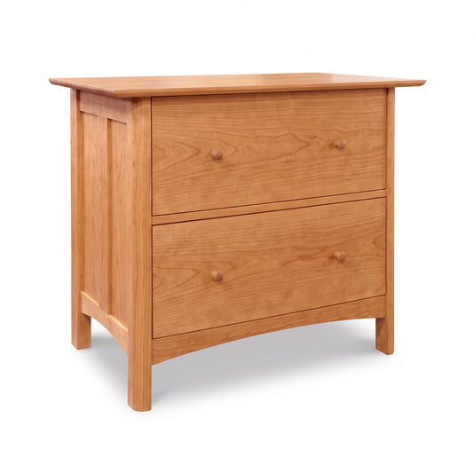 Heartwood Shaker 2-Drawer Lateral File Cabinet in solid wood with a light natural finish, crafted by Vermont Furniture Designs.