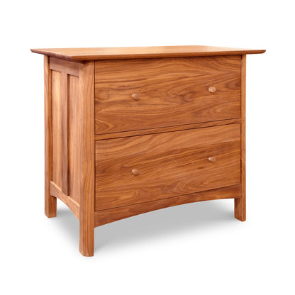 A luxury Heartwood Shaker 2-Drawer Lateral File Cabinet by Vermont Furniture Designs isolated on a white background.