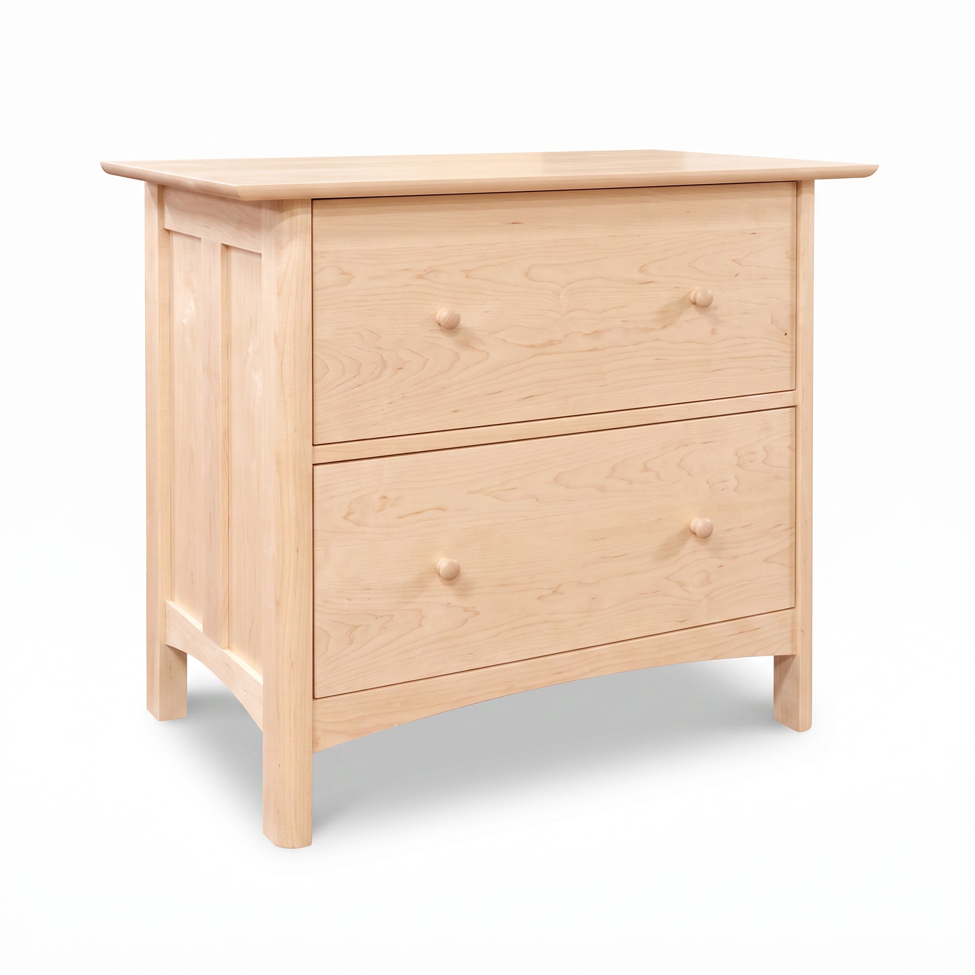 Heartwood Shaker 2-Drawer Lateral File Cabinet by Vermont Furniture Designs, featuring round knobs and crafted in solid wood, American made.