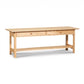 Heartwood Shaker 2-Drawer Coffee Table with round knobs, open shelf, and rectangular legs by Vermont Furniture Designs; American made quality.