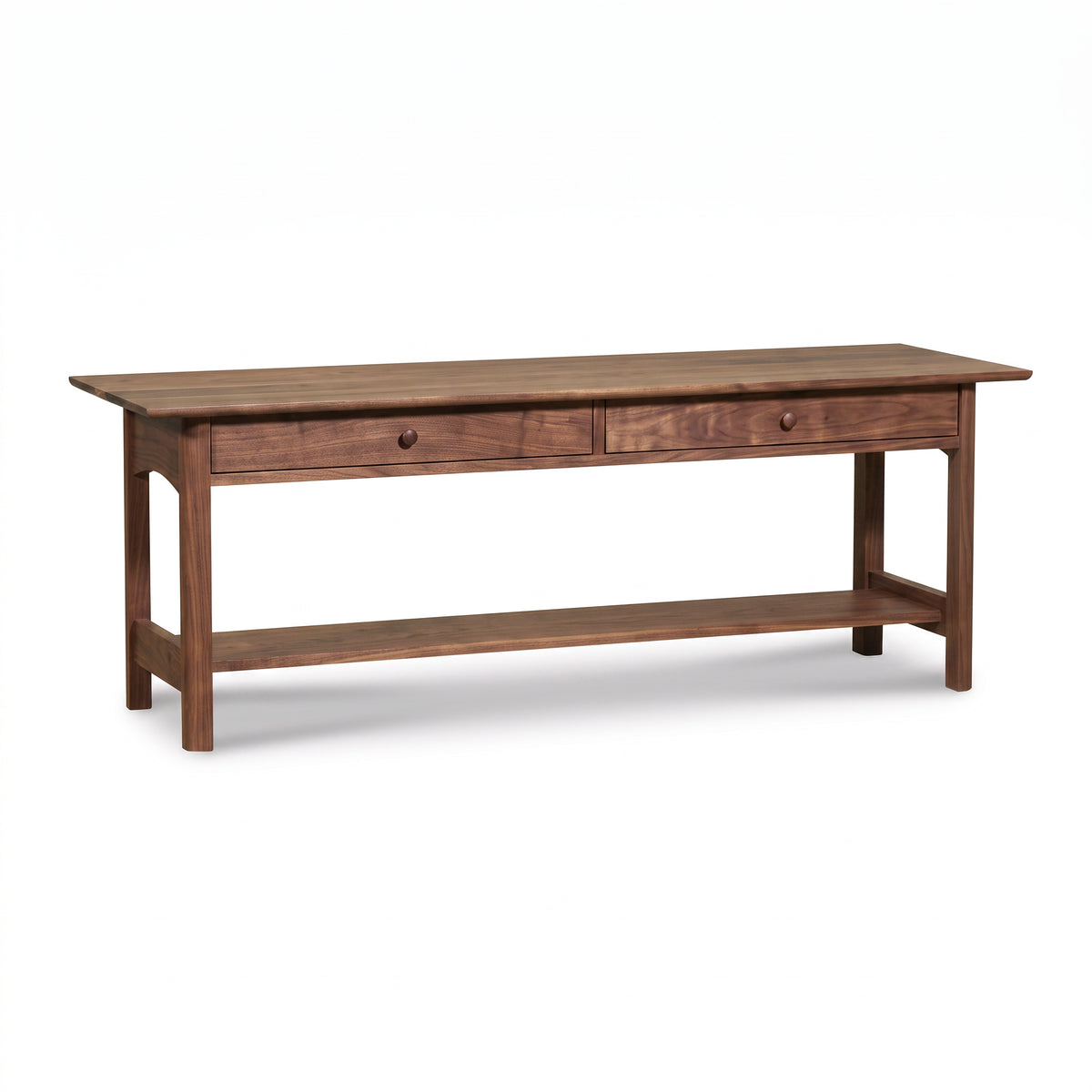 Heartwood Shaker 2-Drawer Coffee Table by Vermont Furniture Designs, crafted in solid wood, highlighting quality American craftsmanship.