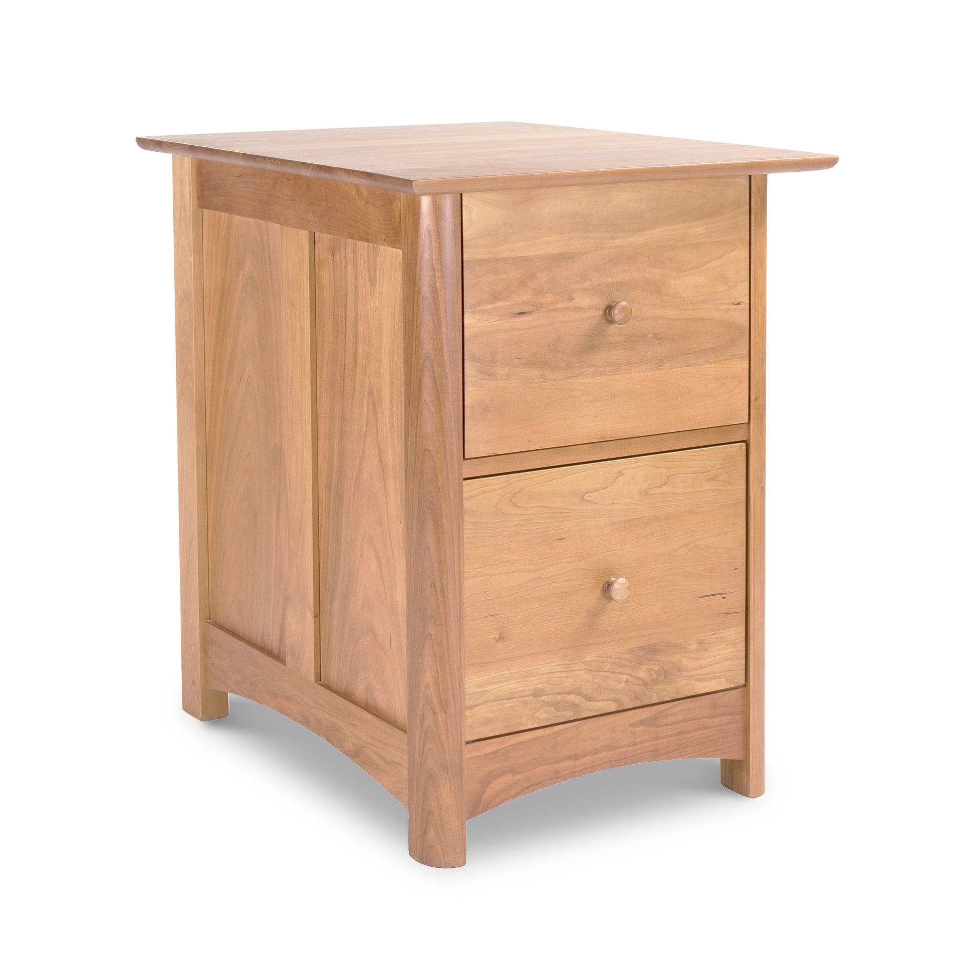 A Heartwood Shaker 2-Drawer Vertical File Cabinet from Vermont Furniture Designs isolated on a white background.