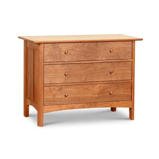 A luxury Vermont Furniture Designs Heartwood Shaker 3-Drawer Chest on a white background.