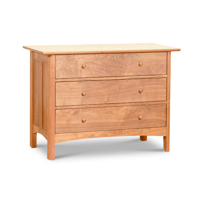 A Heartwood Shaker 3-Drawer Chest dresser by Vermont Furniture Designs on a white background with an eco-friendly oil finish.