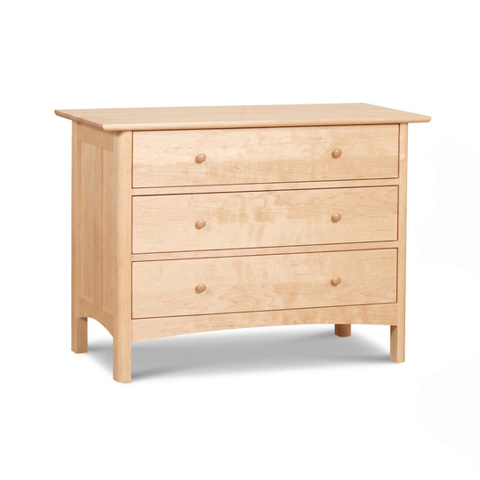 Heartwood Shaker 3-Drawer Chest in light wood by Vermont Furniture Designs, handcrafted with round knobs and elegant Shaker-style details.