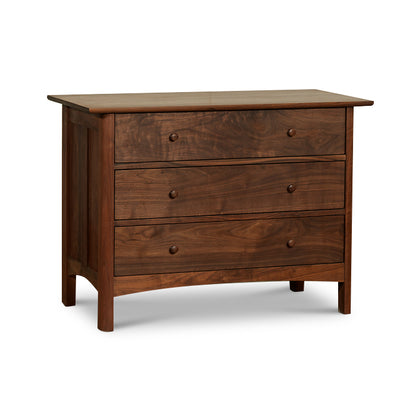 Heartwood Shaker 3-Drawer Chest crafted from dark wood with a smooth finish, featuring elegant round handles and three functional drawers.