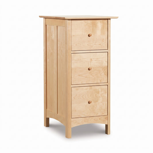 Heartwood Shaker 3-Drawer Vertical File Cabinet in light wood with round handles by Vermont Furniture Designs, crafted in the USA.
