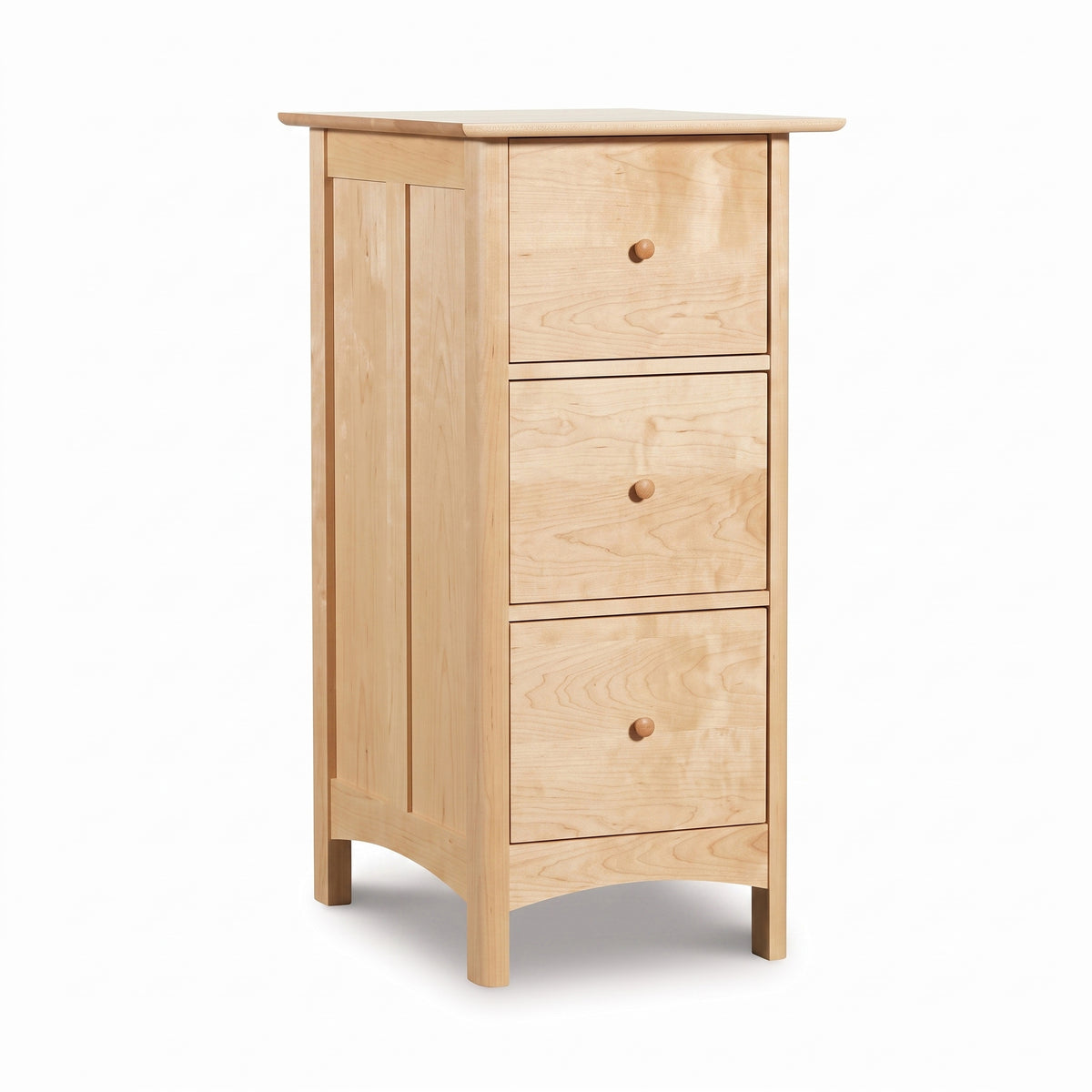 Heartwood Shaker 3-Drawer Vertical File Cabinet in light wood with round handles by Vermont Furniture Designs, crafted in the USA.