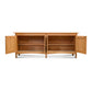 Heartwood Shaker 4-Door Console by Vermont Furniture Designs, handcrafted wood with eco-friendly oil finish, features detailed craftsmanship and functional inner shelves.