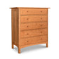 Heartwood Shaker 5-Drawer Chest in solid hardwood with five drawers and round knobs, handmade by Vermont Furniture Designs, exemplifying traditional Shaker style and superior craftsmanship.