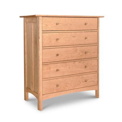 Heartwood Shaker 5-Drawer Chest in solid hardwood with five drawers and a light brown finish by Vermont Furniture Designs.