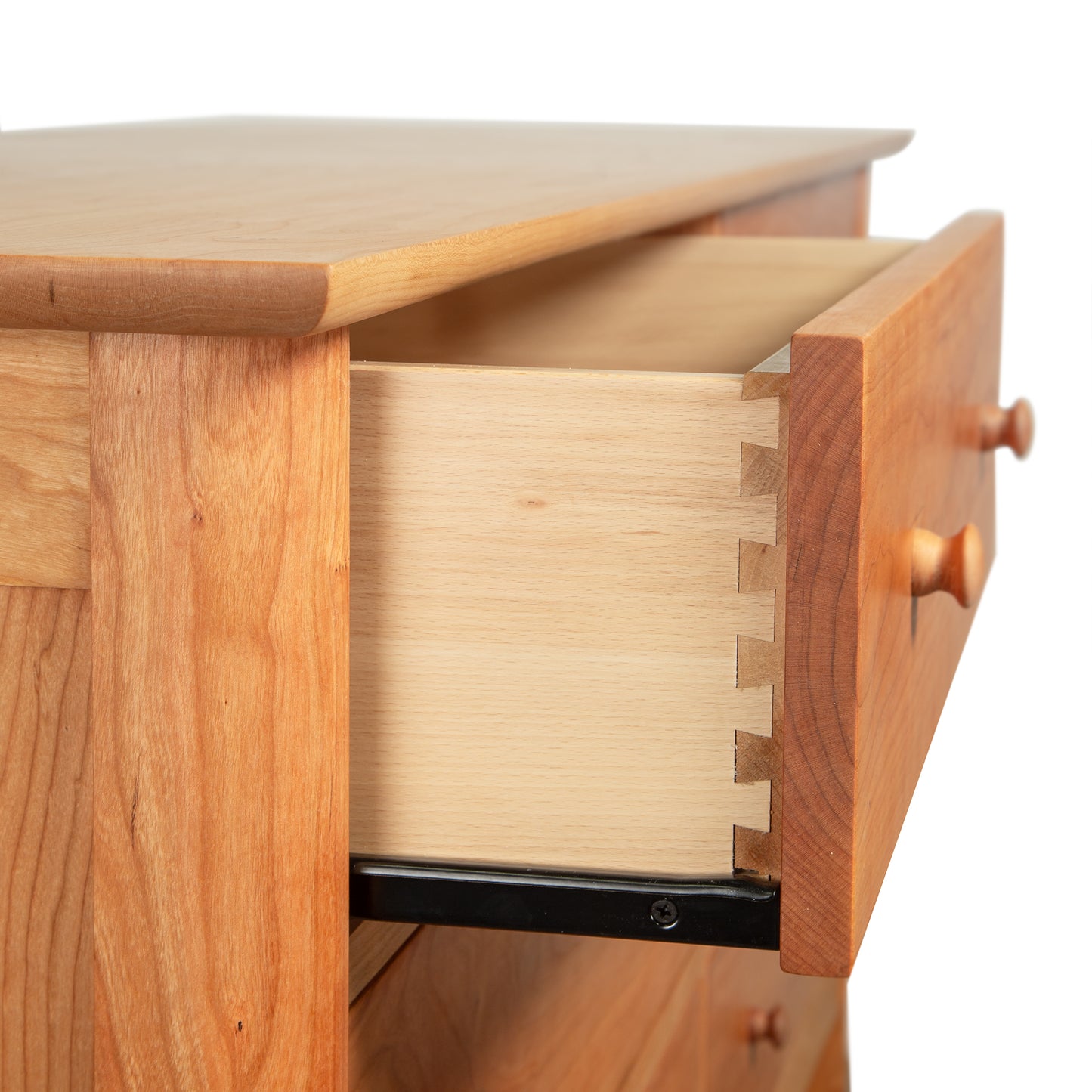 Heartwood Shaker 6-Drawer Dresser by Vermont Furniture Designs, highlighting dovetail joints and round wooden knobs, handcrafted in solid wood.