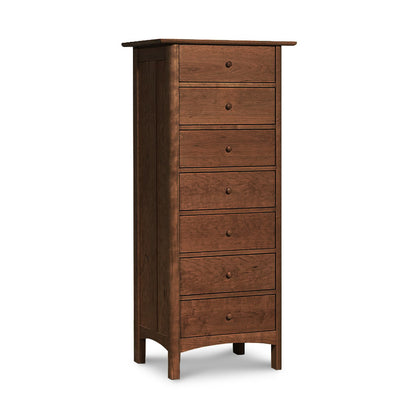 Heartwood Shaker 7-Drawer Lingerie Chest by Vermont Furniture Designs, showcasing handcrafted quality with round knobs and a classic brown finish.