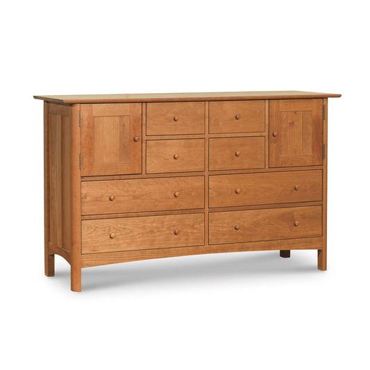 A solid cherry Heartwood Shaker 8-Drawer 2-Door Dresser by Vermont Furniture Designs against a white background.