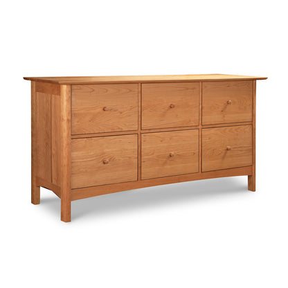 Heartwood Shaker 6-Drawer Legal File Cabinet in natural wood with round knobs, crafted by Vermont Furniture Designs.