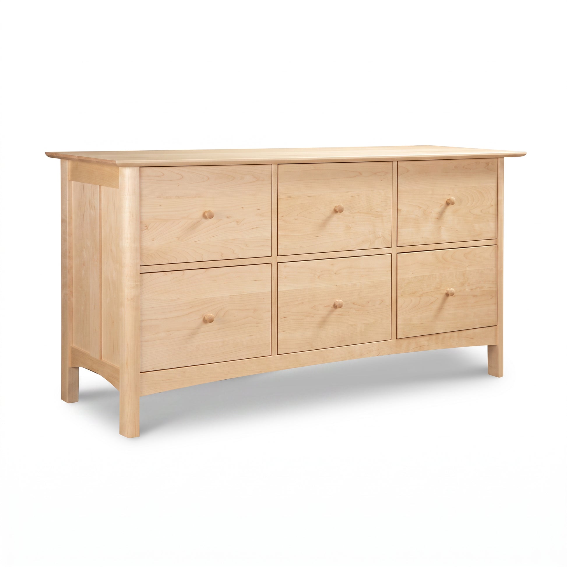 Heartwood Shaker 6-Drawer Legal File Cabinet in light wood, crafted in Vermont with round knobs, classic Shaker design, American made quality.