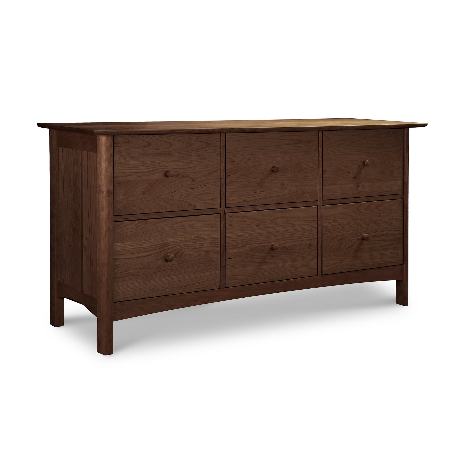 A Heartwood Shaker 6-Drawer Legal File Cabinet in a traditional style with a dark brown finish by Vermont Furniture Designs.