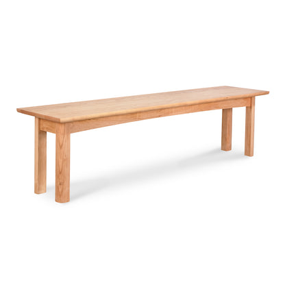 Heartwood Shaker Bench by Vermont Furniture Designs, featuring a long rectangular seat with four straight legs and a smooth, eco-friendly finish.