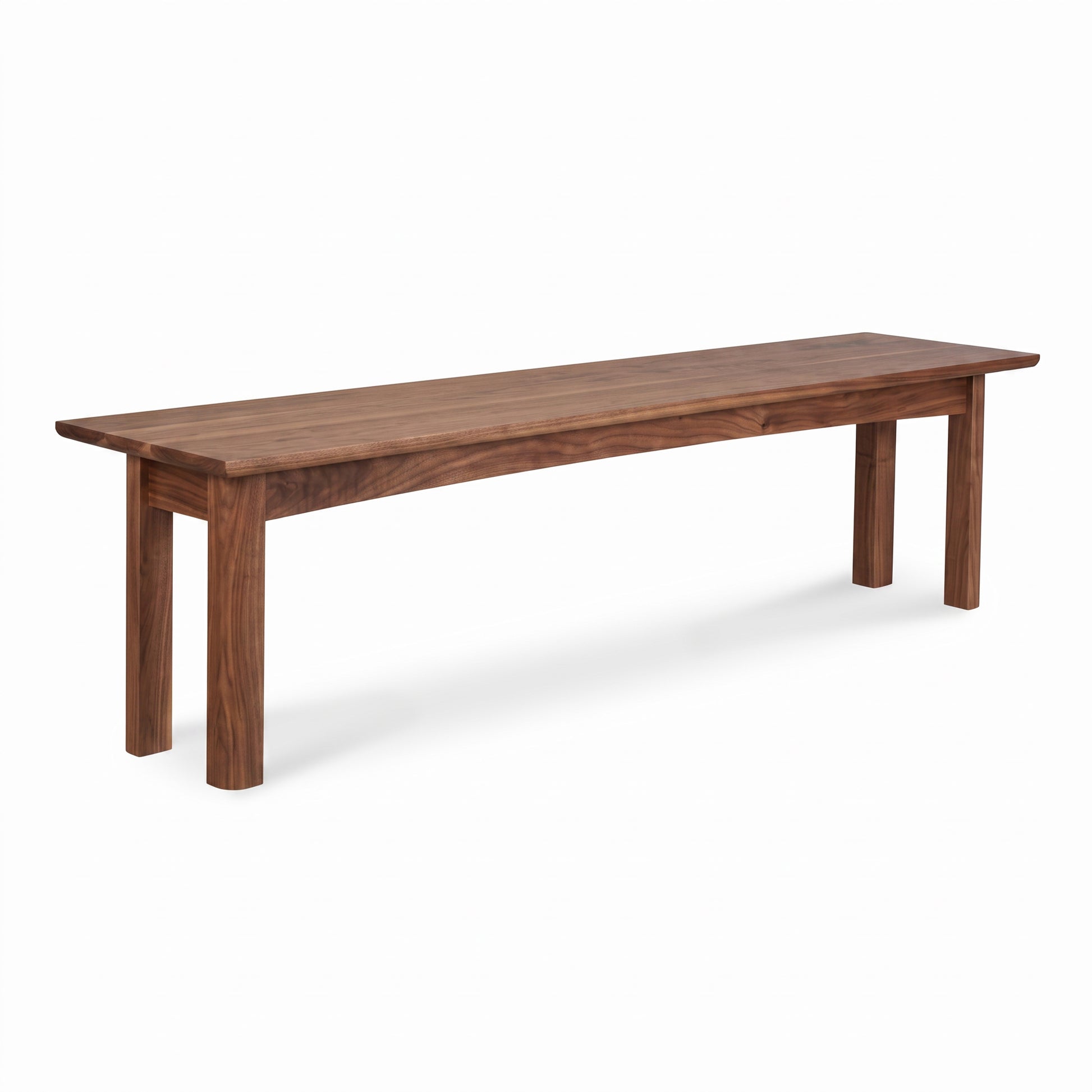 The Heartwood Shaker Bench by Vermont Furniture Designs, featuring handcrafted solid hardwood and four sturdy legs, American made.