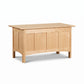 Heartwood Shaker Blanket Chest in solid cherry, featuring paneled sides and a hinged lid, handcrafted by Vermont Furniture Designs.