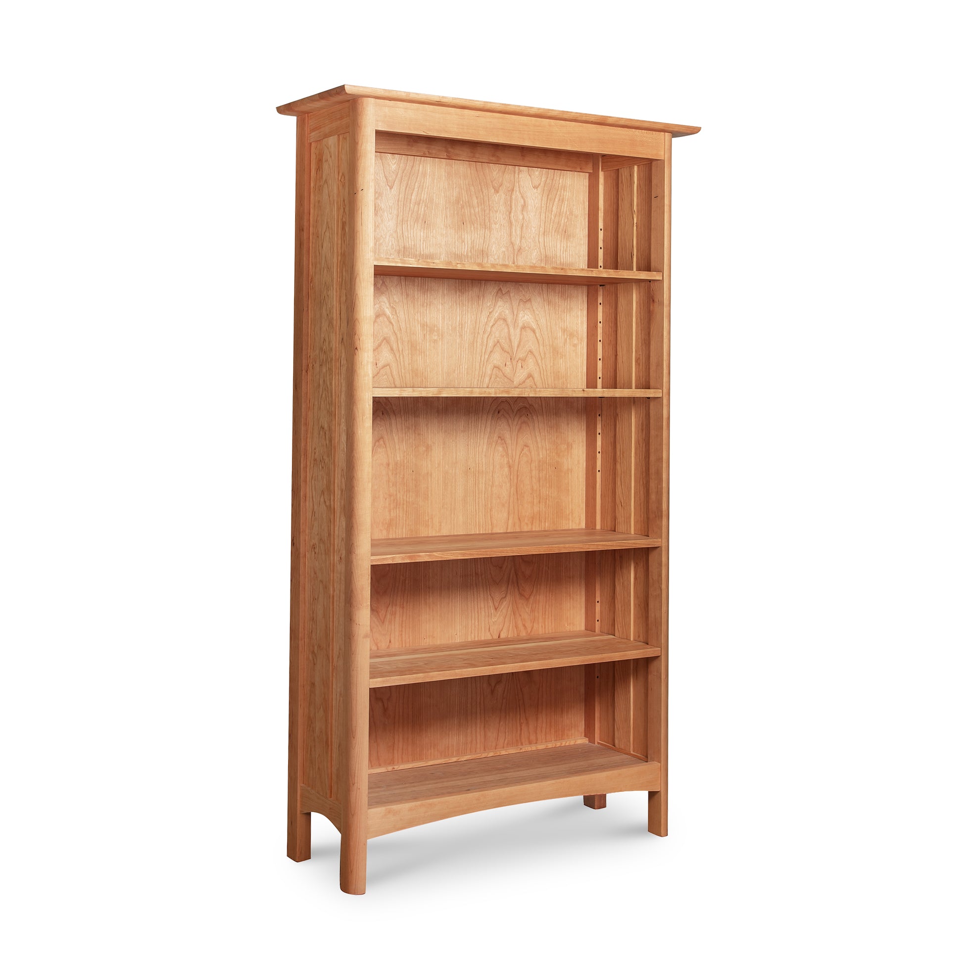 Heartwood Shaker Custom Bookcase by Vermont Furniture Designs with five spacious shelves and sturdy four-leg base, expertly crafted in solid wood.