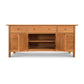 Solid hardwood Vermont Furniture Designs Heartwood Shaker File Credenza with file drawer and cabinets on a white background.