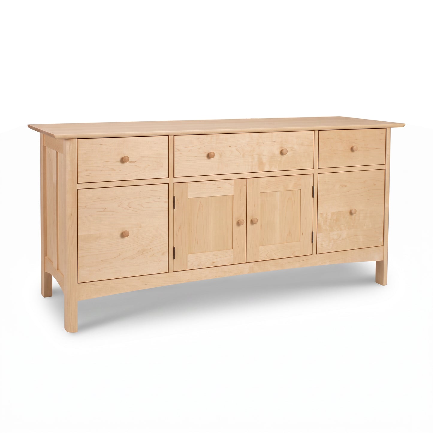 Handmade Heartwood Shaker File Credenza by Vermont Furniture Designs featuring six drawers, two doors, round knobs, and four straight legs.
