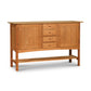 Heartwood Shaker Huntboard featuring two cabinets, four drawers, and an open lower shelf, handcrafted by Vermont Furniture Designs.