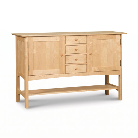 Heartwood Shaker Huntboard from Vermont Furniture Designs, showcasing two cabinets, four drawers, and fine handcrafted detailing.