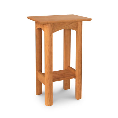 Heartwood Shaker End Table by Vermont Furniture Designs, solid wood with four legs and lower shelf, handcrafted and displayed against a white background.