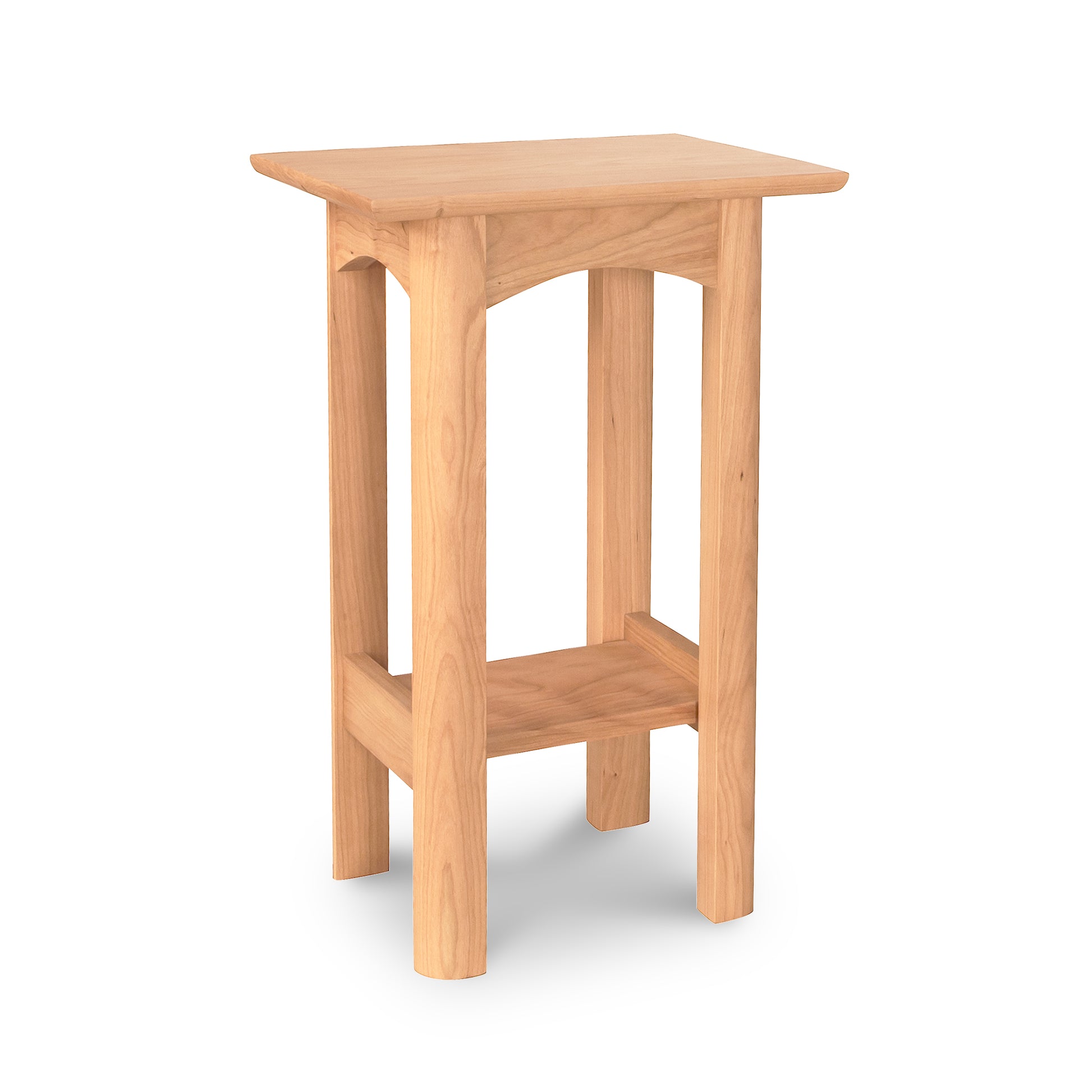 A solid wood Vermont Furniture Designs Heartwood Shaker End Table with a square top and a lower shelf, isolated on a white background.