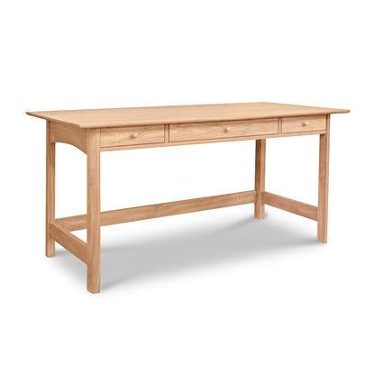 Heartwood Shaker Library Desk with three drawers and straight legs, crafted from sustainably harvested wood by Vermont Furniture Designs.