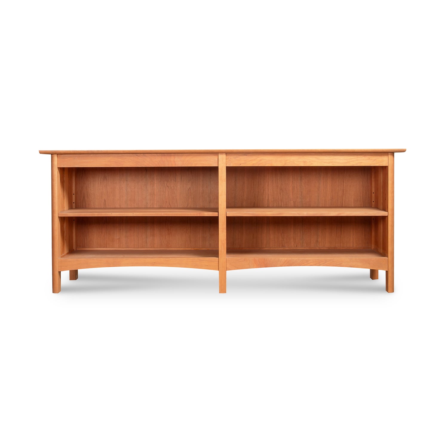 Heartwood Shaker Open Console Bookcase by Vermont Furniture Designs with two open shelves and a smooth rectangular top, crafted from solid wood.