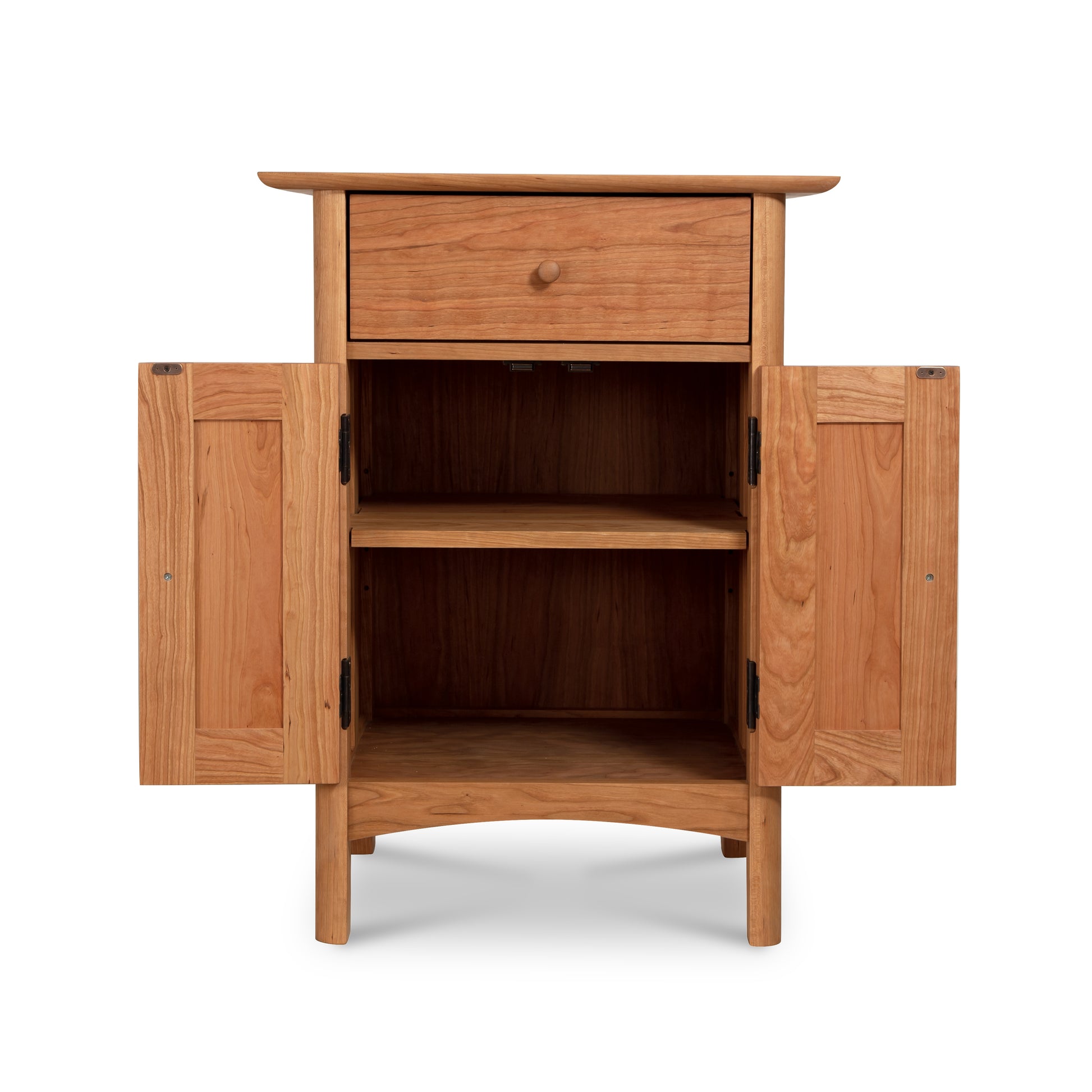 A luxury Vermont Furniture Designs Heartwood Shaker Short Storage Chest with an open shelf.
