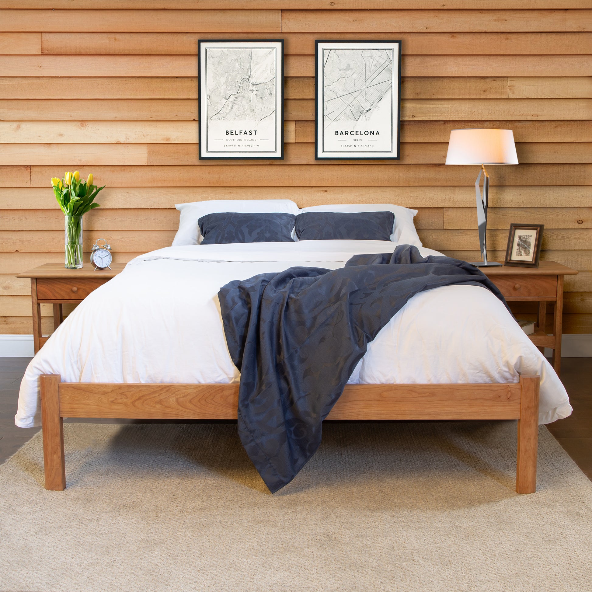 Heartwood Shaker Studio-Style Platform Bed by Vermont Furniture Designs featuring clean lines and fine craftsmanship, shown with simple bedding.