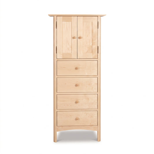 Heartwood Shaker Tall Storage Chest by Vermont Furniture Designs with two doors, four drawers, and a tall narrow silhouette in handcrafted hardwood.