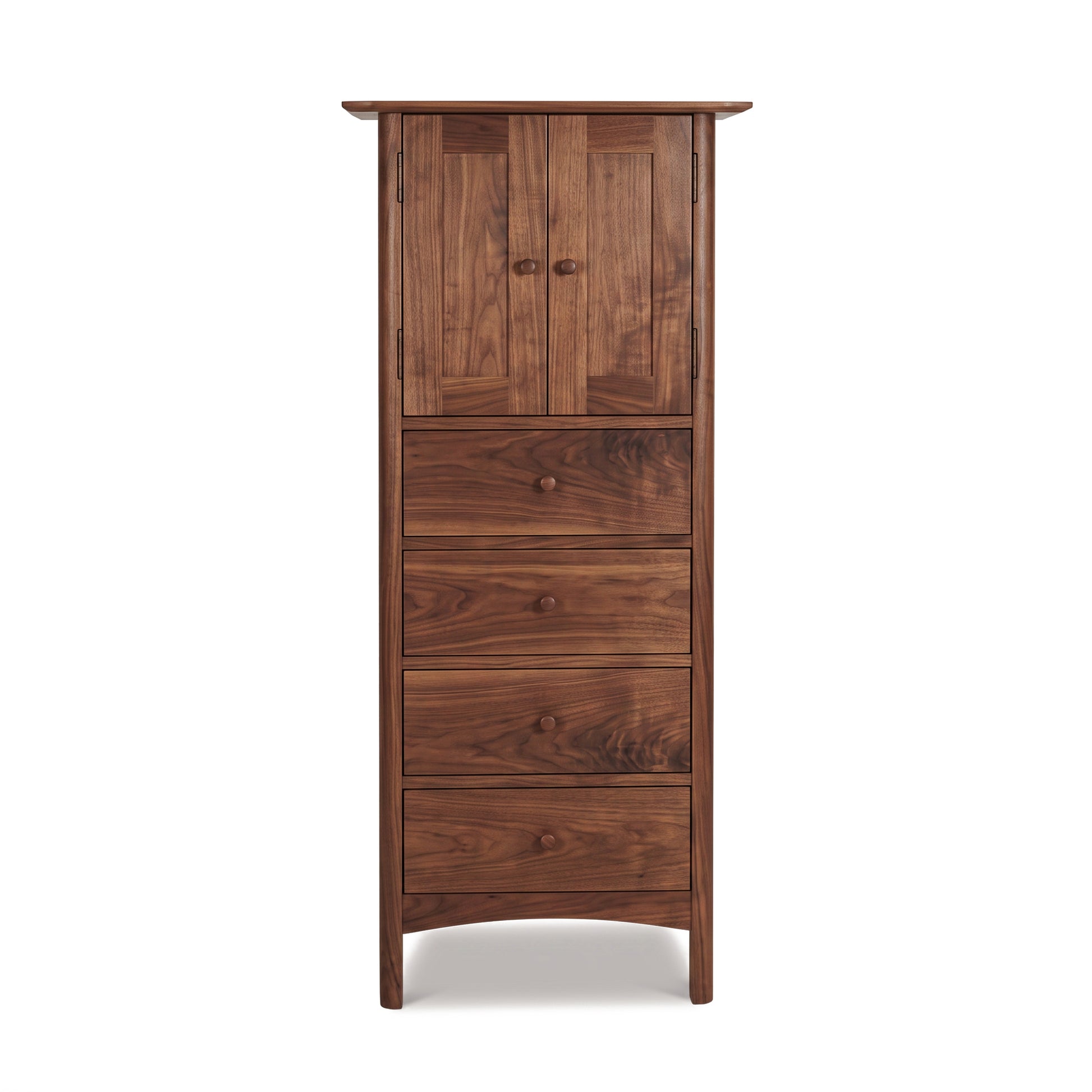 Heartwood Shaker Tall Storage Chest by Vermont Furniture Designs, featuring four drawers and a two-door cabinet in a rich dark wood finish.