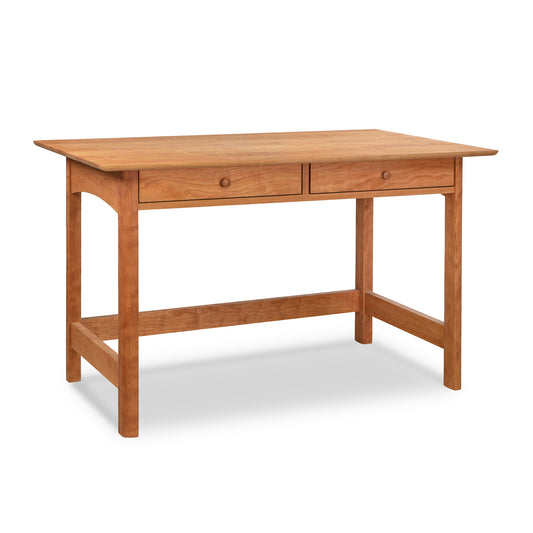 A Heartwood Shaker writing desk with two drawers, isolated on a white background by Vermont Furniture Designs.