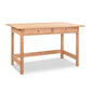A modern Heartwood Shaker writing desk, handcrafted by Vermont Furniture Designs from sustainable cherry, with two drawers, on a white background.
