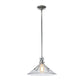 A modern pendant light featuring a clear glass shade, designed by Hubbardton Forge.