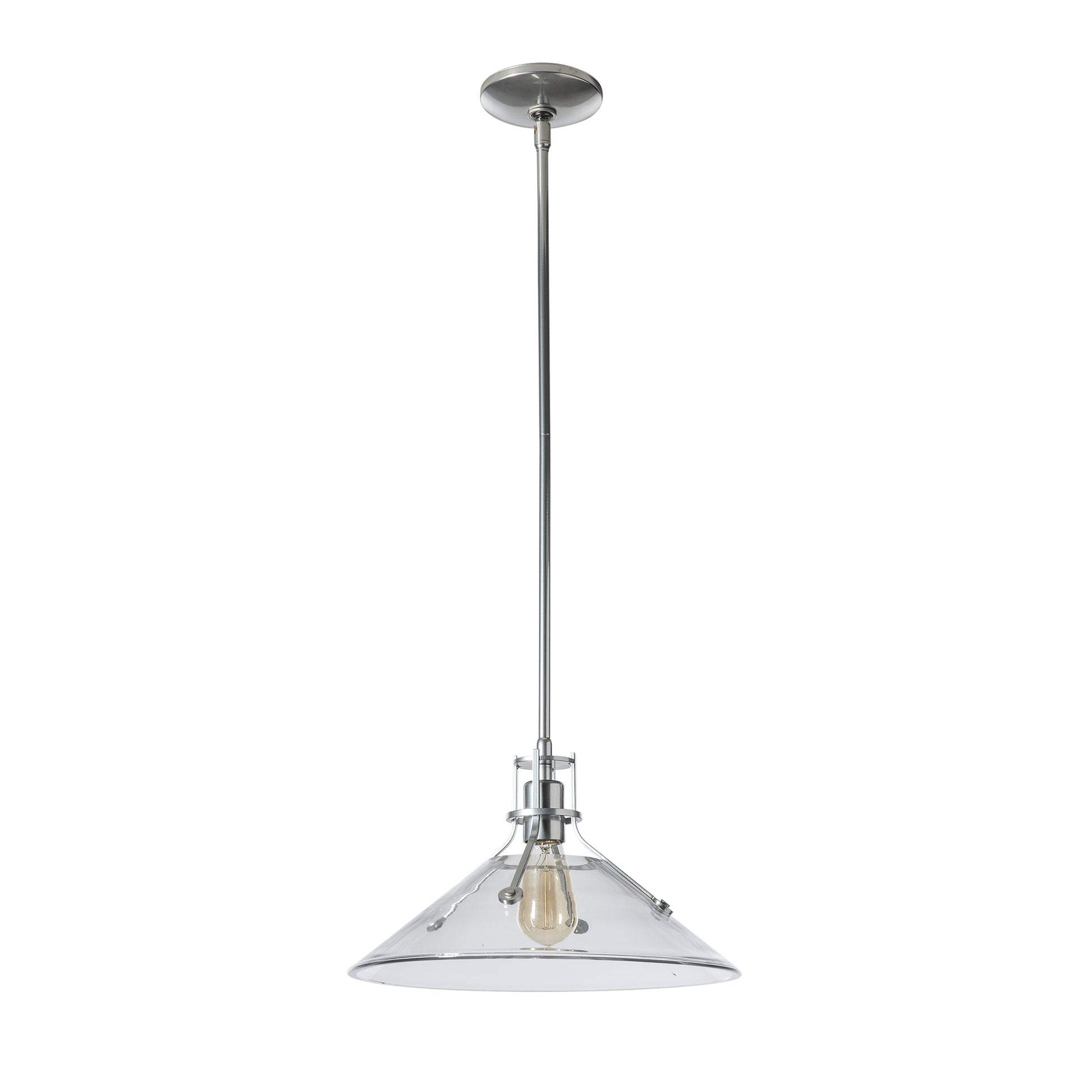 A modern Hubbardton Forge Henry Medium Glass Shade Pendant with a clear glass shade.
