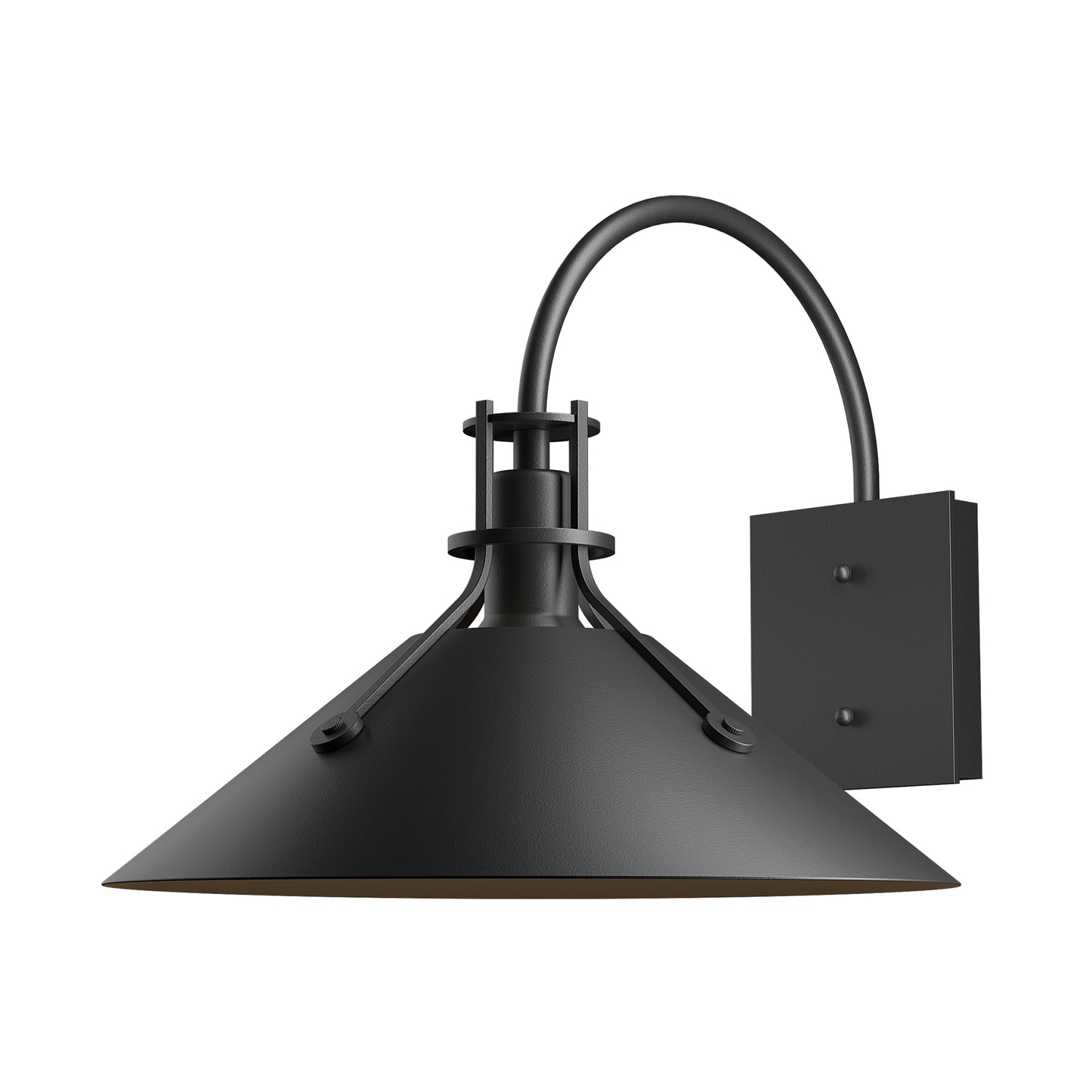 Henry Large Dark Sky Friendly Outdoor Sconce by Hubbardton Forge showcases quality American craftsmanship with a wide shade, curved arm, and rectangular mount.