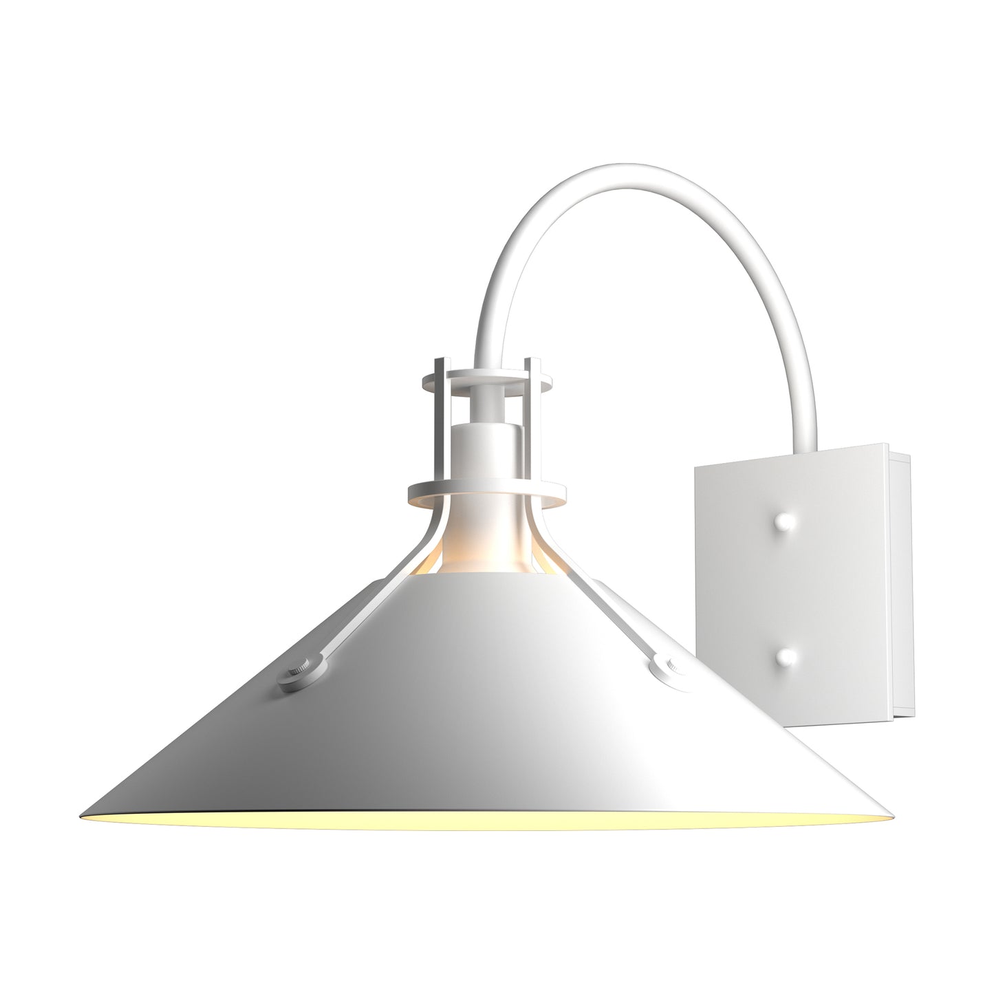 Henry Large Dark Sky Friendly Outdoor Sconce by Hubbardton Forge, showcasing its wide conical shade and elegant curved arm craftsmanship.