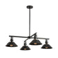 Henry Outdoor 4-Light Pendant by Hubbardton Forge with four black metal cone shades in a sleek linear industrial design, highlighting expert American craftsmanship.