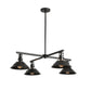 Hubbardton Forge Henry Outdoor 4-Light Pendant with black metal frame, conical shades, and exposed bulbs in a striking industrial design.