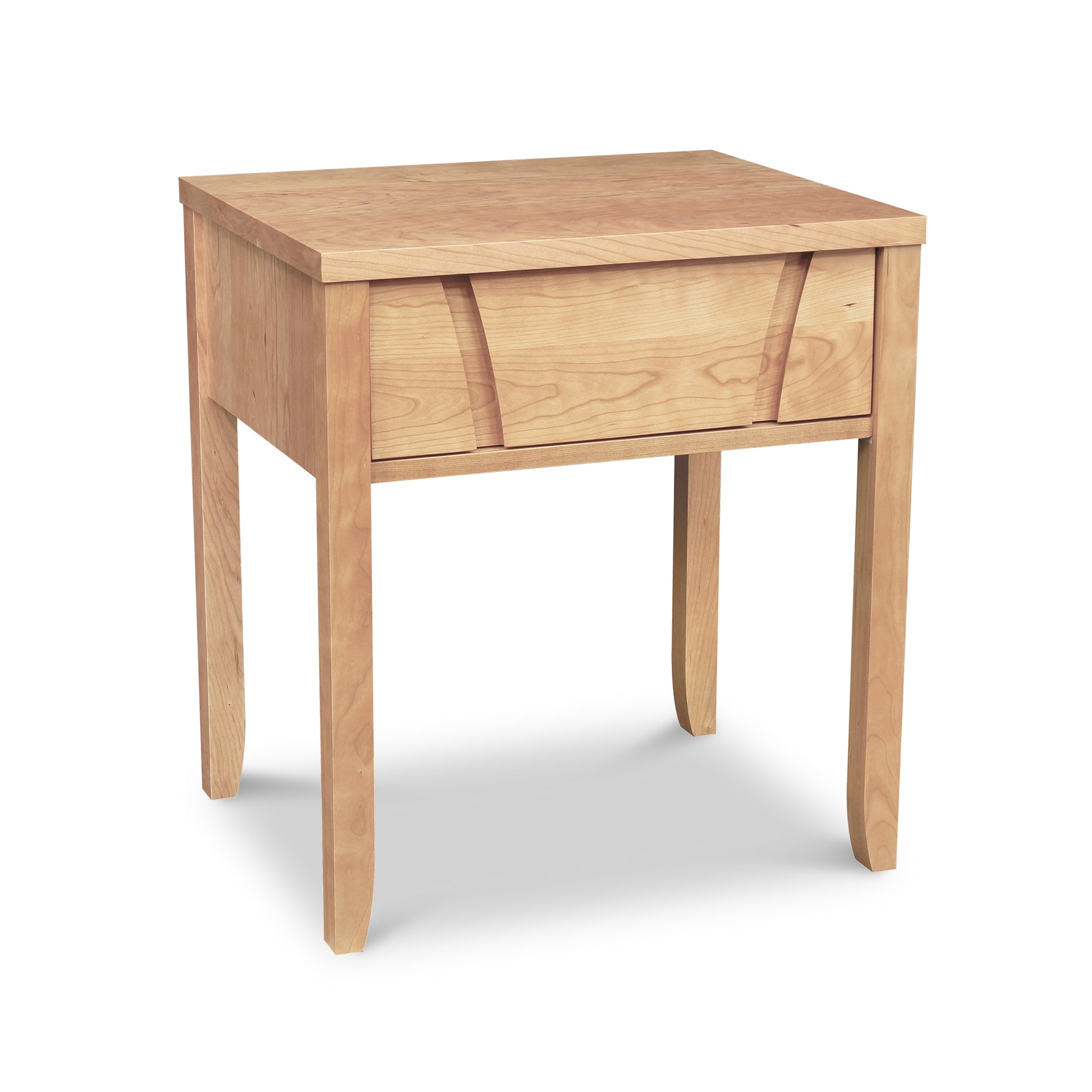 A unique Lyndon Furniture hardwood Holland 1-Drawer Nightstand with a drawer on top, featuring a curved finger pull design.