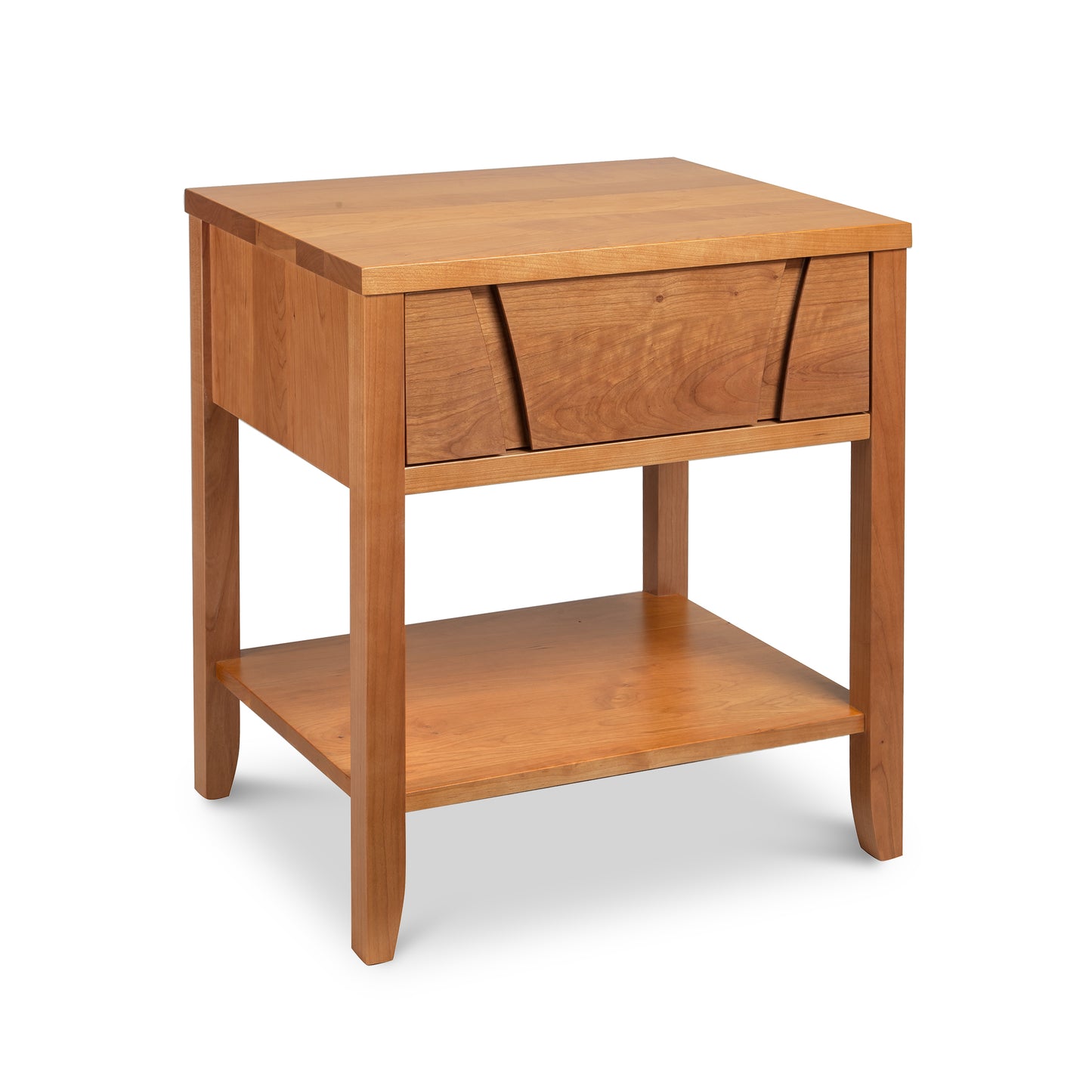 A Holland 1-Drawer Open Shelf Nightstand with a drawer on top, providing storage, made by Lyndon Furniture.