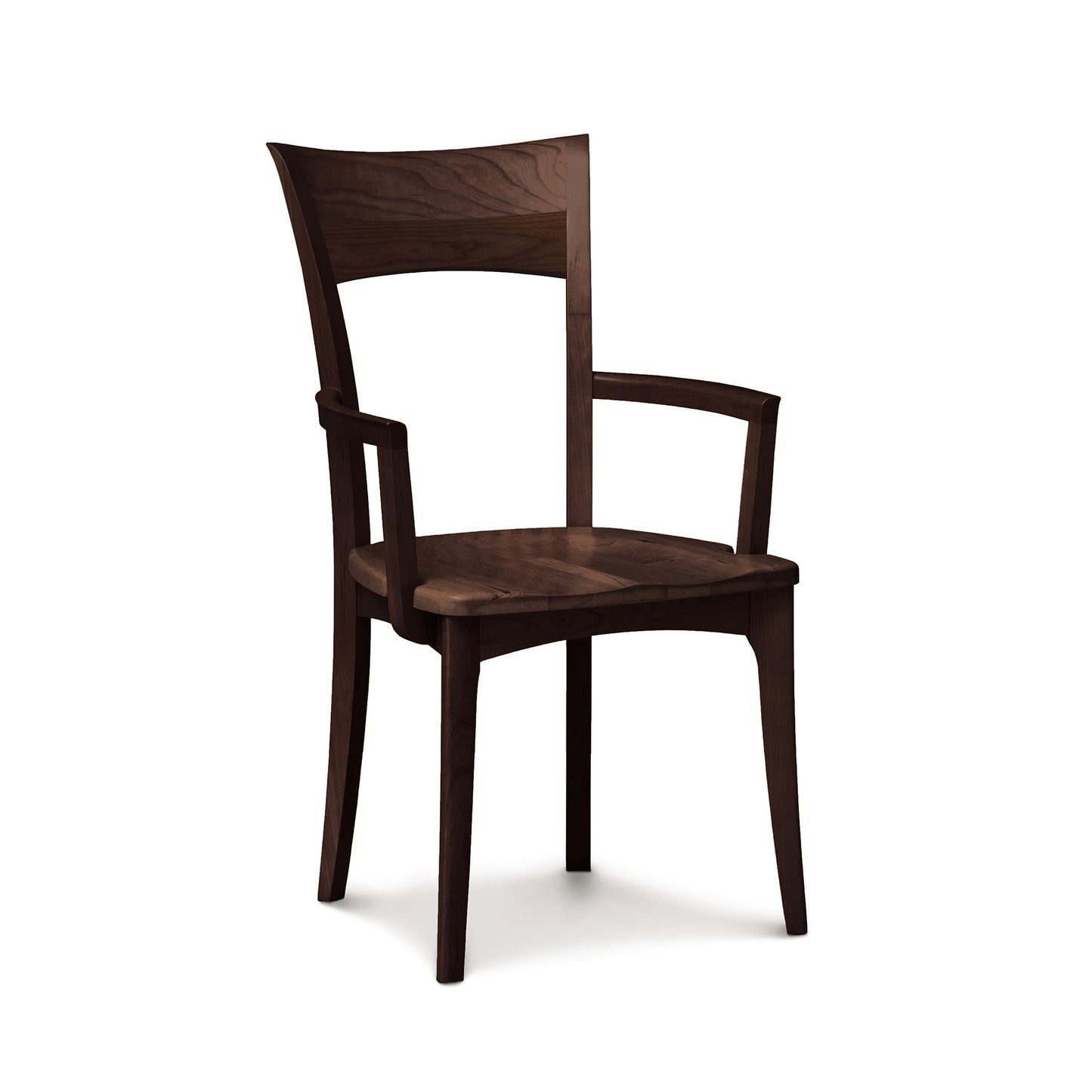 Ingrid Chair by Copeland Furniture crafted in solid cherry, featuring armrests and a curved backrest, highlighting elegant American made design.